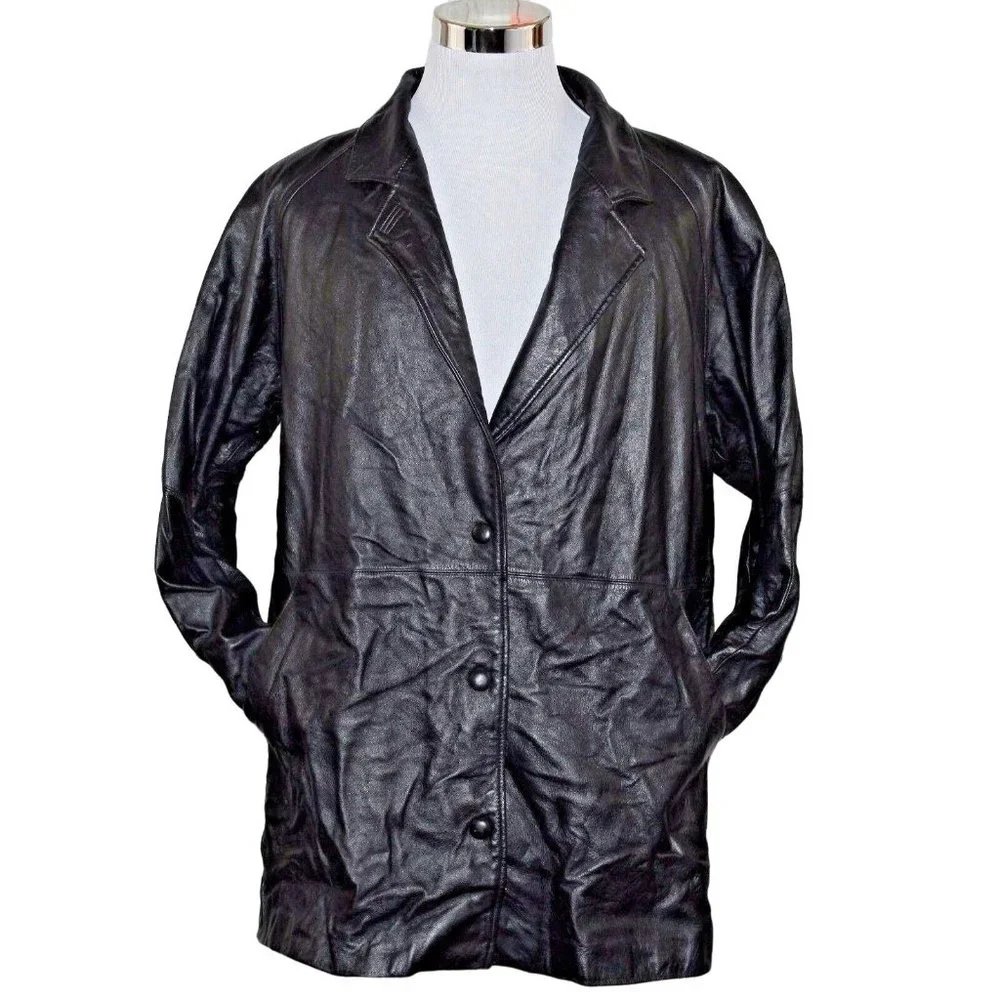 Wilson's Thinsulate 3M XL Insulated 3 Button Snap Black 100% Leather Jacket Coat - Picture 2 of 11